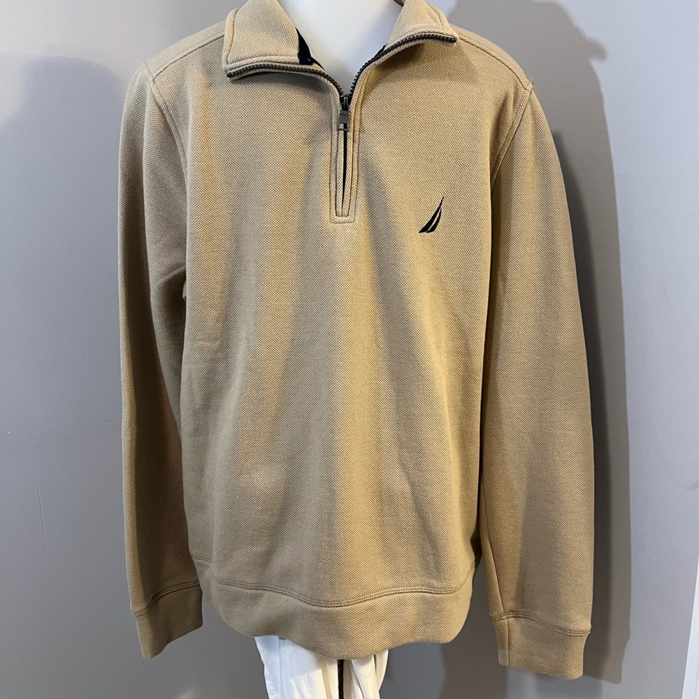 Nautica Tan Zip Up Jacket with Stand-Up Collar